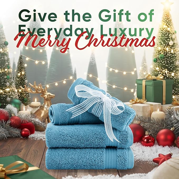 American Veteran Towel, 100% Cotton Turkish Washcloths for Bathroom Essentials 4 Pack, Soft Absorbent Wash Cloths Quick Drying Small Towels Washrags, Sky Blue