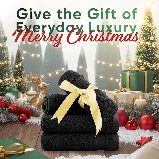 American Veteran Towel, 100% Cotton Turkish Washcloths for Bathroom Essentials 4 Pack, Soft Absorbent Wash Cloths Quick Drying Small Towels Washrags, Black