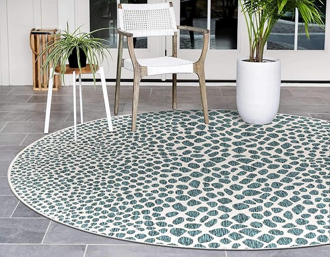 Unique Loom Outdoor Collection Area Rug - Cape Town (6' 7" Round, Teal/ Ivory)