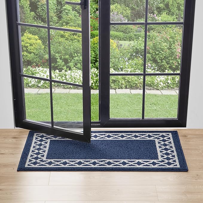 Nautica – Runner Rug | Indoor Runners for Hallways and Entry Rugs| Non-Slip and Non-Skid Entry and Kitchen Door Mat| Machine Washable Entryway Carpet Rugs | 2'2" x 3'9" | Trellis Denim