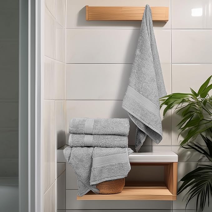 Large Bath Towels Set of 6 – 100% Cotton Terry – 24" x 50" – Quick Dry, Soft & Highly Absorbent – Light Grey Towels for Bathroom, Gym, Spa, Pool & Daily Use