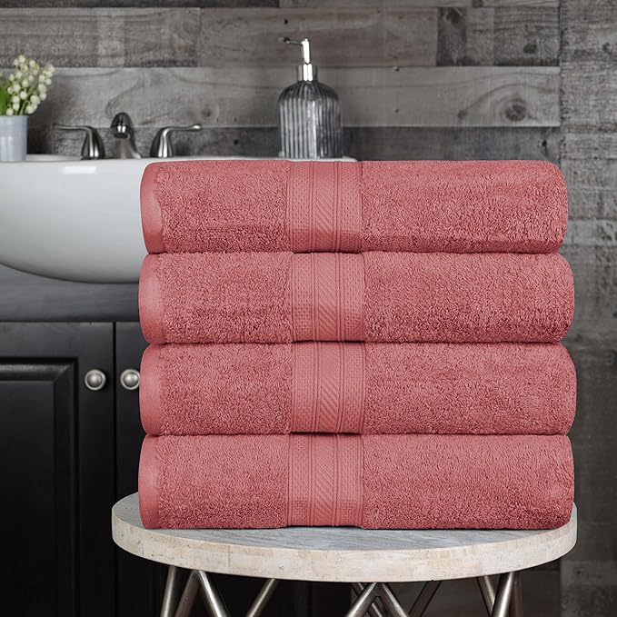 Superior Long Staple 100% Combed Cotton 700GSM Solid 4-Piece Bath Towel Set for Bathroom, Shower, Kitchen-Super Soft, Plush, Highly Absorbent, Assorted 4-Piece Towels, Blush