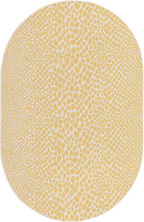 Unique Loom Jill Zarin Outdoor Collection Area Rug - Cape Town (5' 3'' x 8' Oval, Yellow Ivory/ Ivory)