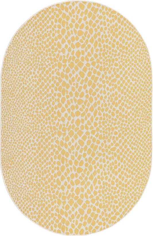 Unique Loom Jill Zarin Outdoor Collection Area Rug - Cape Town (5' 3'' x 8' Oval, Yellow Ivory/ Ivory)