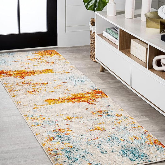 JONATHAN Y Sunset Modern Abstract Orange/Multi Runner Rug, 2x8, Contemporary, Vintage, Easy-Cleaning for Living Room, Bedroom, Kitchen, Pet Friendly, Non-Shedding (CTP114B-28)
