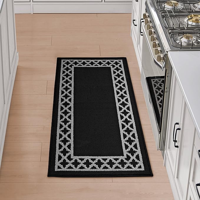 Nautica – Runner Rug | Indoor Runners for Hallways and Entry Rugs| Non-Slip and Non-Skid Entry and Kitchen Door Mat| Machine Washable Entryway Carpet Rugs |2'2" x 6'| Trellis Black
