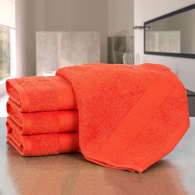 Ample Decor Bath Towels 30 X 54 Inch 600 GSM 100% Cotton Towels for The Bathroom - 4pcs Orange