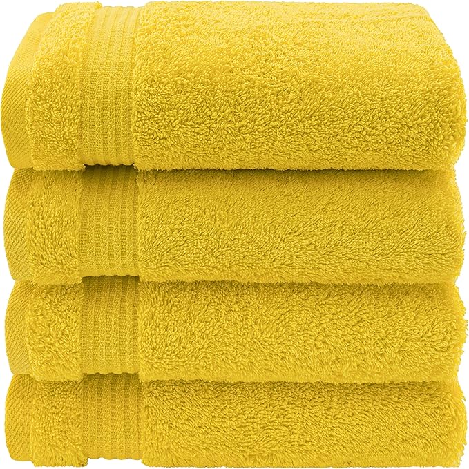 American Veteran Towel, Hand Towels for Bathroom Set of 4, 100% Cotton Turkish Hand Towel Sets, Soft Hand Face Towels, Yellow Hand Towels