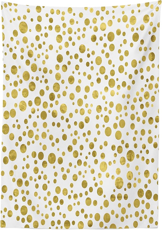 Ambesonne Polka Dots Tablecloth, Illustration of Round Speckled Forms Irregular Layout Vintage Style, Rectangular Table Cover for Dining Room Kitchen Decor, 52" X 70", Yellow White