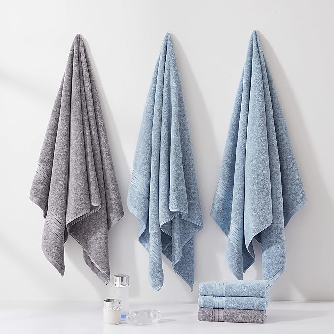 COZYART Light Blue Towel Sets for Bathroom 6Pcs, Turkish Cotton Bath Towel Set Soft Highly Absorbent and Durable 650 GSM Luxury Bathroom Sets with 2 Bath Towels, 2 Hand Towels, 2 Washclothes