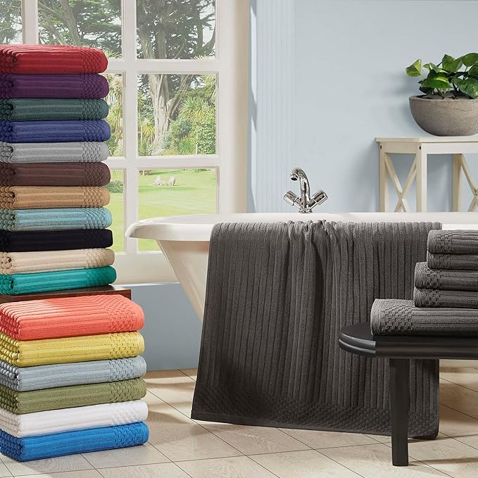 Cotton 2-Piece Solid and Ribbed Bath Sheet Set, Bath Sheets- 34" x 68", Silver by Superior