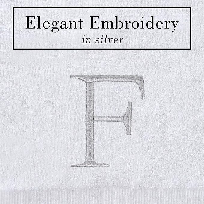 Monogrammed Hand Towels for Bathroom - Luxury Hotel Quality Personalized Initial Decorative Embroidered Bath Towel for Powder Room, Spa - GOTS Organic Certified - Set of 2 Letter F