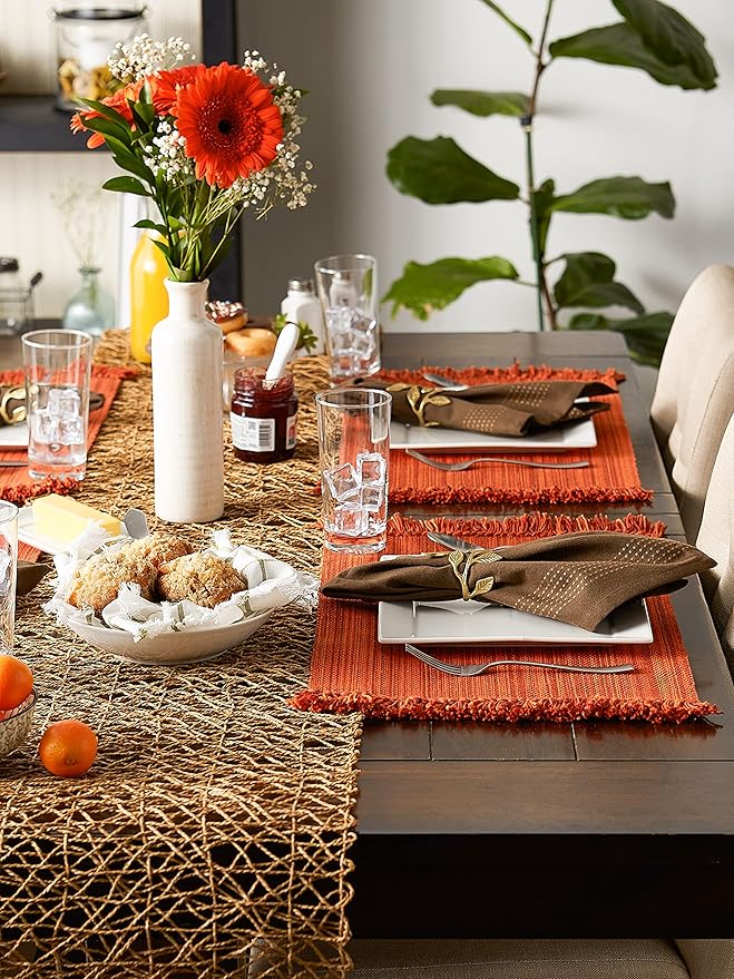DII Variegated Tabletop Collection, Placemat Set3x19, Burnt Orange, 6 Piece