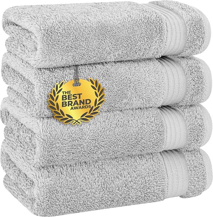 Cotton Paradise Hand Towels for Bathroom, 100% Cotton Turkish 4 Piece Hand Towel Set, Soft Absorbent Face Towels, Silver Grey Hand Towels