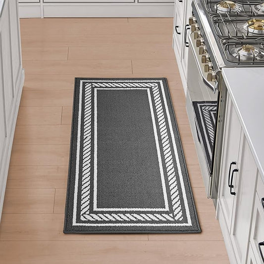 Nautica – Runner Rug | Indoor Runners for Hallways and Entry Rugs| Non-Slip and Non-Skid Entry and Kitchen Door Mat| Machine Washable Entryway Carpet Rugs | 2'2" x 5' | Rope Border Dark Grey