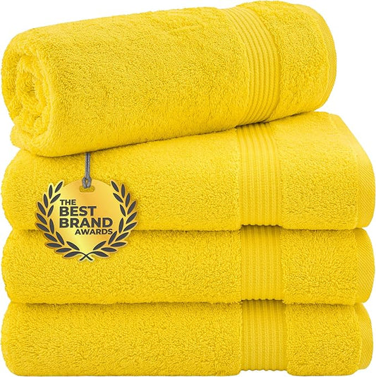 Cotton Paradise 4 Piece Turkish Bath Towels for Bathroom, 100% Cotton Extra Large Soft Plush Towels Bathroom Set, Yellow