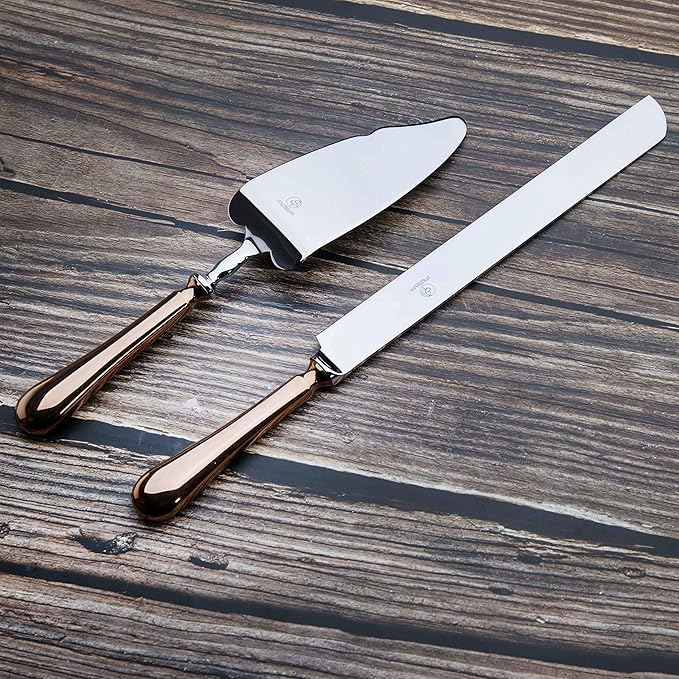 Wedding Cake Knife and Server Set,Rose Gold 18/10 Stainless Steel 2 Piece Dessert Set Pie Server Cake Cutter Knife for Birthday,Anniversary,Holiday,Baby Shower,Party