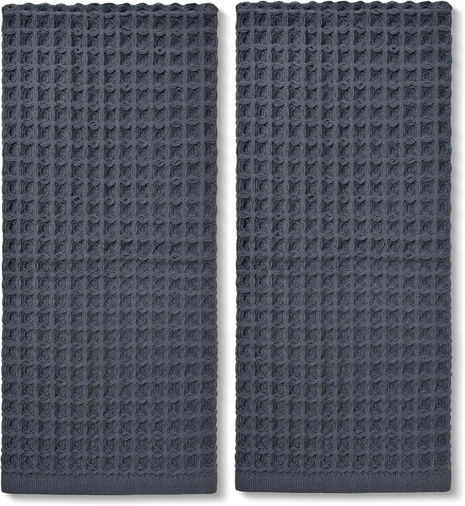 Jacquotha Waffle Hand Towels for Bathroom 2-Piece (Charcoal Blue) – Cotton Quick Dry Lint Free Face Towels 13” x 29”