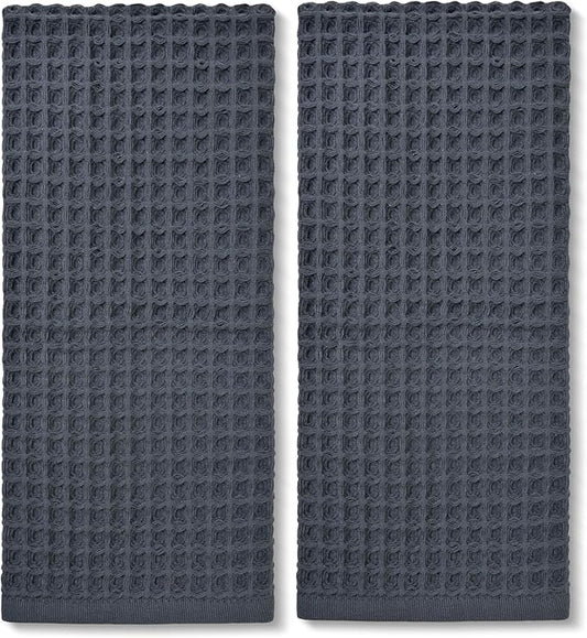 Jacquotha Waffle Hand Towels for Bathroom 2-Piece (Charcoal Blue) – Cotton Quick Dry Lint Free Face Towels 13” x 29”