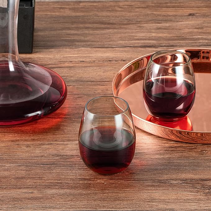 Restaurantware-Vetri 15 Ounce Wine Glasses, 24 Dishwashable Stemless Wine Glasses - No Lead, Durable, Green Glass Cups, For Home, Bar, Or Restaurant, Serve Merlot, Chardonnay, Or Bordeaux