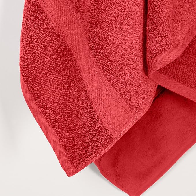 Superior Egyptian Cotton Pile Bath Towel Set of 2, Ultra Soft Luxury Towels, Thick Plush Essentials, Absorbent Heavyweight, Guest Bath, Hotel, Spa, Home Bathroom, Shower Basics, Red