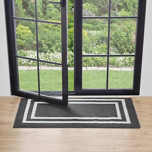 Nautica – Runner Rug | Indoor Runners for Hallways and Entry Rugs| Non-Slip and Non-Skid Entry and Kitchen Door Mat| Machine Washable Entryway Carpet Rugs |26” x 45” | Double Border Dark Grey