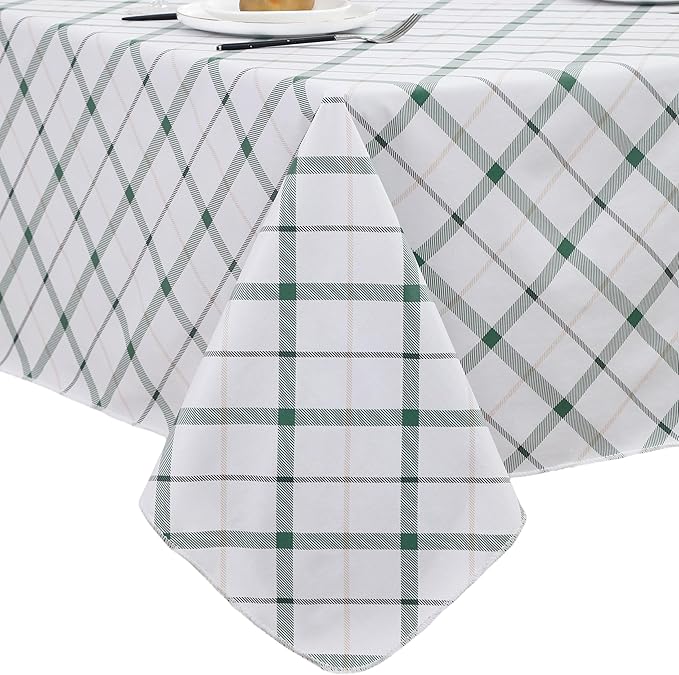 Heavy Duty Vinyl Tablecloth with Flannel Backing Waterproof Oil-Proof Plastic Table Cloth Stain-Resistant Wipeable Rectangle or Square Table Cover for Indoor and Outdoor (Green Plaid,54x54 Inch)