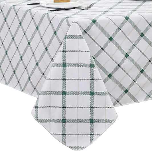 Heavy Duty Vinyl Tablecloth with Flannel Backing Waterproof Oil-Proof Plastic Table Cloth Stain-Resistant Wipeable Rectangle or Square Table Cover for Indoor and Outdoor (Green Plaid,60x84 Inch)