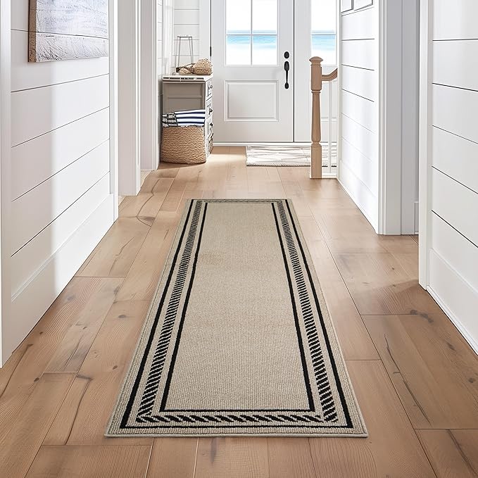 Nautica – Runner Rug | Indoor Runners for Hallways and Entry Rugs| Non-Slip and Non-Skid Entry and Kitchen Door Mat| Machine Washable Entryway Carpet Rugs | 2'6" x 12' | Rope Border Natural Twist
