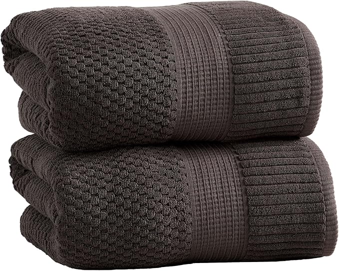 NY Loft 100% Cotton 2 Pack Bath Sheet Towel Set | Absorbent Quick-Dry Oversize Bath Towels | Textured and Durable Cotton | Dark Grey
