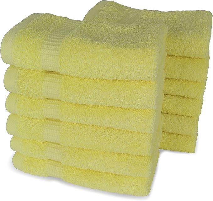 SALBAKOS 100% Turkish Cotton Washcloth Set of 12 13x13 inch | Heirloom Quality | Hotel & Spa Collection | Ultra Soft, Super Absorbent, Washcloth Towels | Made in Turkey (Yellow, 12 Washcloths)