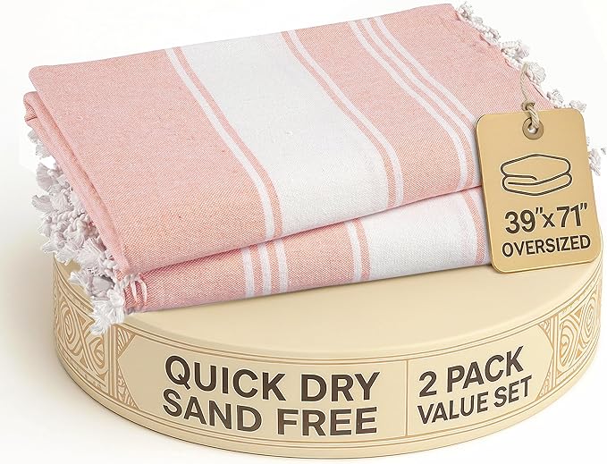 LANE LINEN Large Pool Towels, XL Beach Towel 2 Pack, Pre-Washed, No Shrink, Quick Dry Oversized Beach Towels, Stylish Beach Towel for Women, Sand Free Towel, 39"x71" - Quartz Pink