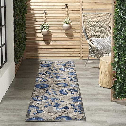 Nourison Home Aloha Natural Blue 2'3" x 12' Area Rug - Easy Clean, Non Shedding, Bed Room, Living Room, Dining Room, Kitchen (12' Runner)