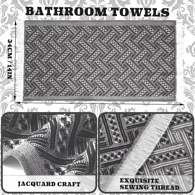 4 Pack Boho Bathroom Hand Towel 14 x 30 Inch 100% Turkish Cotton Decorative Boho Kitchen Hand Towel Farmhouse Bathroom Decor Set Absorbent Soft Guest Tea Gift(Gray,White)