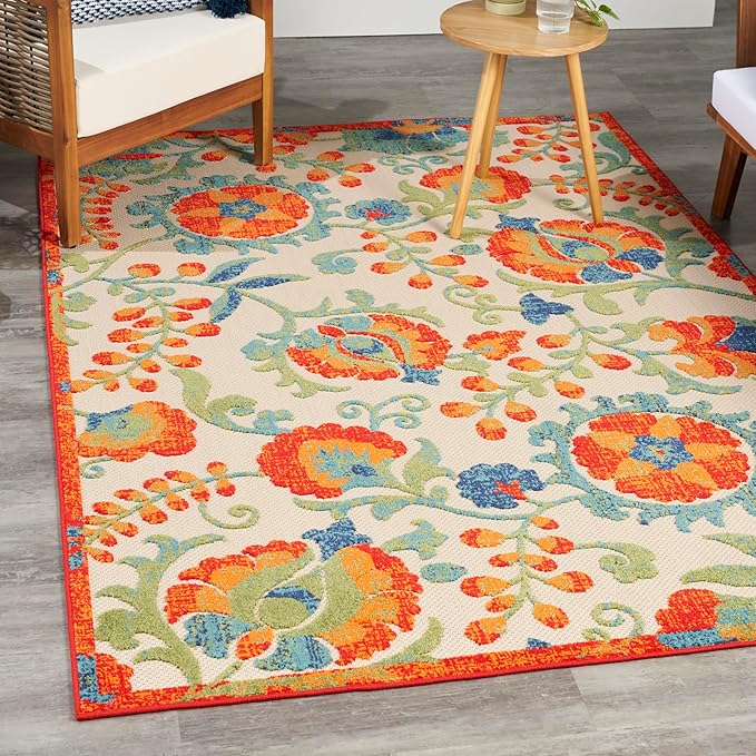 Nourison Home Aloha Red Multicolor 6' x 9' Area Rug - Easy Clean, Non Shedding, Bed Room, Living Room, Dining Room, Kitchen (6' x 9')