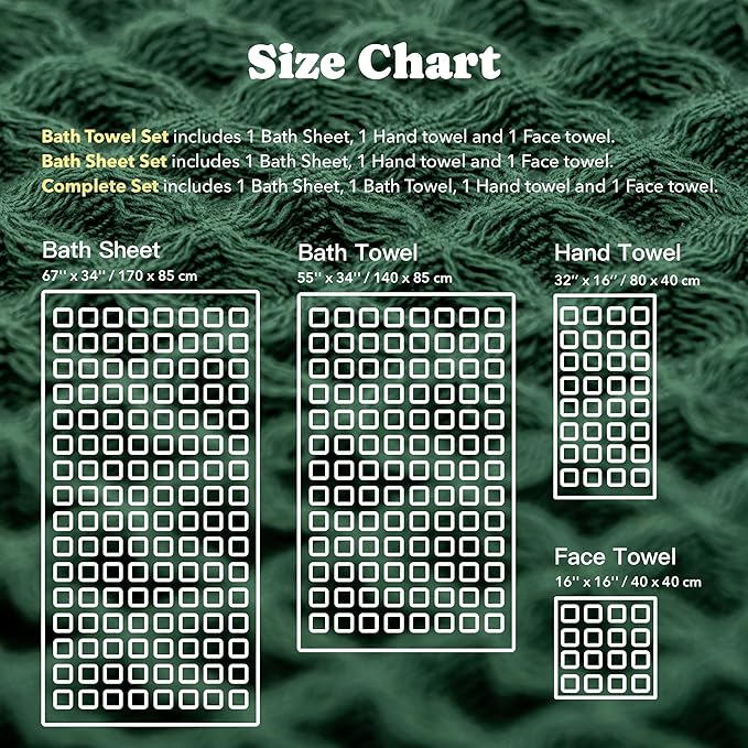 Luxury Organic Japanese Cotton Waffle Bath Towel | Thick, Absorbent, Quick Dry Bathroom Towels for Shower, Sauna, Onsen| Hotel & Spa Quality, Gift-Ready (Forest Green, Bath Towel Set (3-Piece))