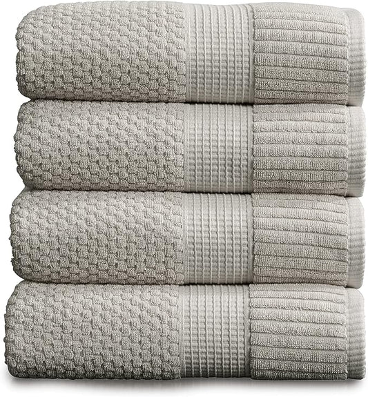 NY Loft 100% Cotton Bath Towel Set of 4 | Grey Towels | Oeko-TEX® Standard 100 | Soft & Absorbent, Quick-Dry Bath Towels | 30" x 52" | | Trinity Collection - Quiet Grey