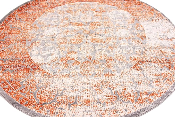 Unique Loom New Classical Collection Traditional Intricate Design with Distressed Vintage Detail, Area Rug, 6' 0' x 6' 0', Terracotta/Gray