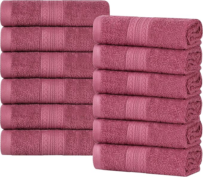 Superior Eco-Friendly Cotton 12-Piece Face Towel/Washcloth Set, Small, Fast Drying Towels for Face, Spa, Resort, Hotel, Hand, Shower, Guest Bathroom, Home, Airbnb, Apartment Essentials, Rosewood
