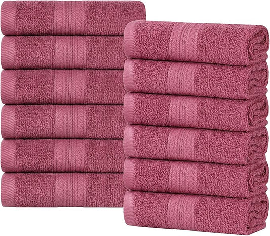Superior Eco-Friendly Cotton 12-Piece Face Towel/Washcloth Set, Small, Fast Drying Towels for Face, Spa, Resort, Hotel, Hand, Shower, Guest Bathroom, Home, Airbnb, Apartment Essentials, Rosewood