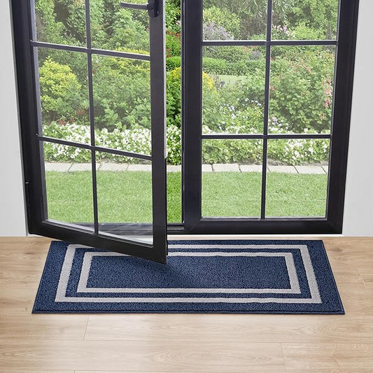 Nautica – Runner Rug | Indoor Runners for Hallways and Entry Rugs| Non-Slip and Non-Skid Entry and Kitchen Door Mat| Machine Washable Entryway Carpet Rugs | 2'2" x 3'9" | Double Border Denim