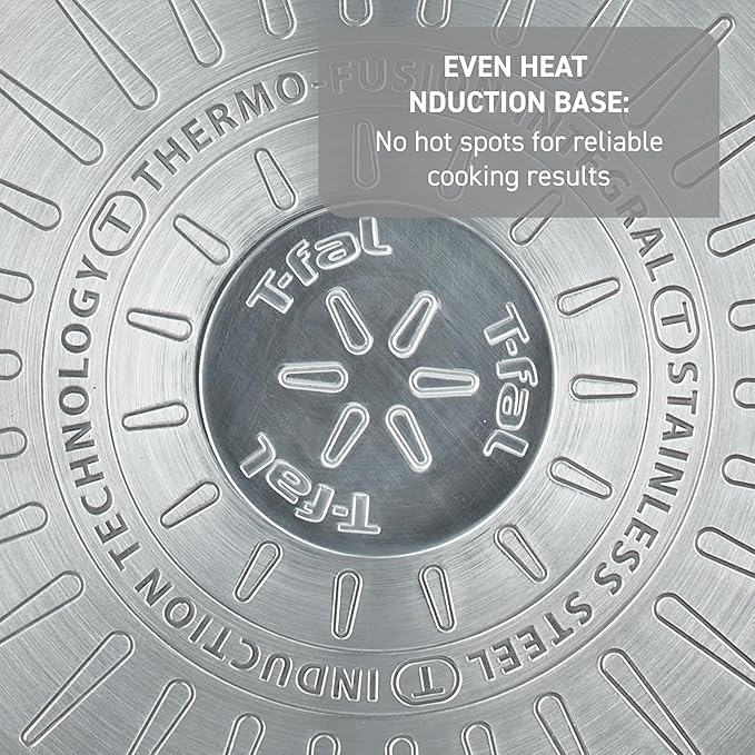 T-fal Stainless Steel Cookware Set, 11 Piece, Induction Cookware, Oven Safe to 500°F, Kitchen Cooking Set w/Fry Pans, Pots and Pans, Dutch Oven, Saucepans, Kitchen Essentials, Silver