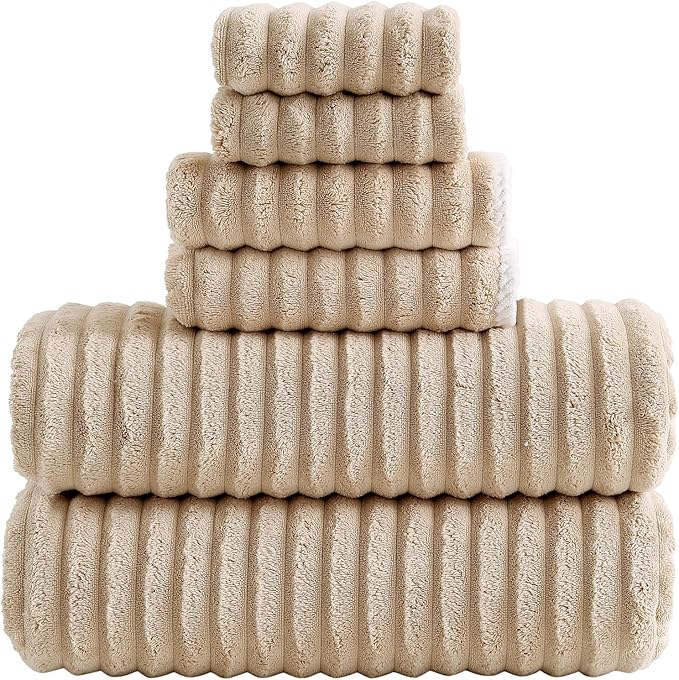 40x80 Inches Bath Sheets Towels for Adults Luxury Microfiber Extra Large Bath Towels for Bathroom Super Soft Absorbent Quick Dry with Hanging Loop (Beige,6PCS)