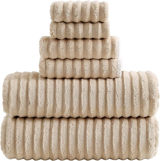 40x80 Inches Bath Sheets Towels for Adults Luxury Microfiber Extra Large Bath Towels for Bathroom Super Soft Absorbent Quick Dry with Hanging Loop (Beige,6PCS)