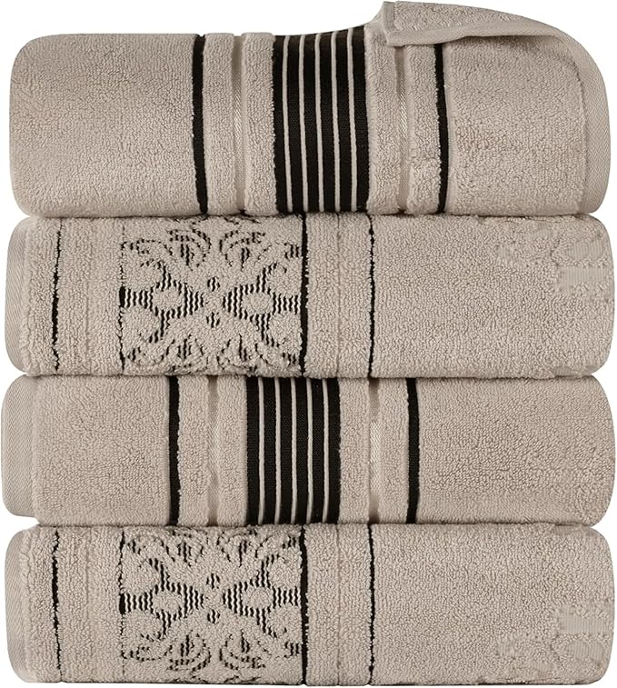 Superior Cotton Bath Towel Set, Large Plush Absorbent Body Towels, Luxury Soft Quick Drying, Shower, Spa, Hotel, Pool, Guest Bathroom, Home Essentials, Zero Twist, Assorted Floral Set of 4, Stone
