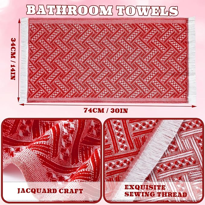 4 Pack Boho Bathroom Hand Towel 14 x 30 Inch 100% Turkish Cotton Decorative Boho Kitchen Hand Towel Farmhouse Bathroom Decor Set Absorbent Soft Guest Tea Gift(Red,White)