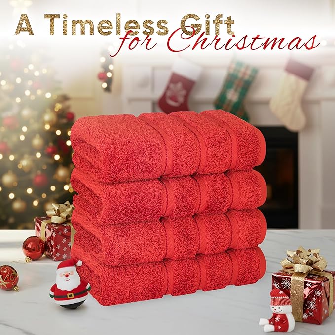 American Soft Linen Luxury Hand Towels for Bathroom, 600 GSM 100% Cotton Turkish 4 Piece Hand Towel Set, 600 GSM Hand Face Towels for Kitchen, Red Hand Towels