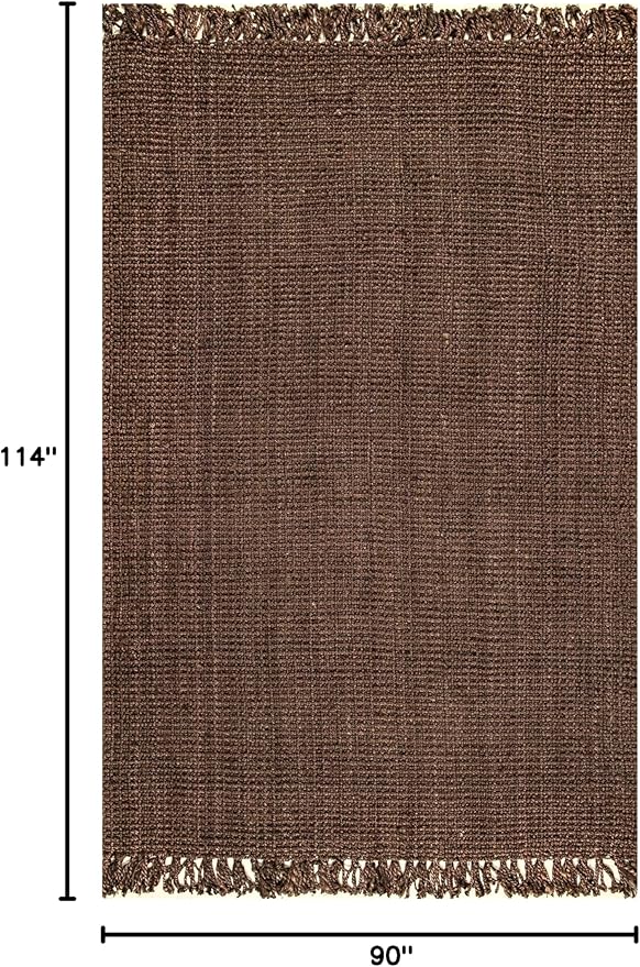 Nuloom Daniela Chocolate, 7'6" x 9'6", Handmade, Jute, Tassel, Soft and Textured, High Traffic, Stain Resistant, Easy Clean, Durable Area Rug for Bedroom, Living Room, Dining Space, Foyer, Entryway