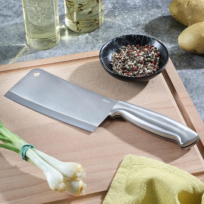 Oster Baldwyn 6-Inch Cleaver Knife – Heavy Duty Kitchen Cutlery with Stainless Steel Handle – Sharp, Durable Chef’s Cleaver for Chopping, Slicing, and Dicing