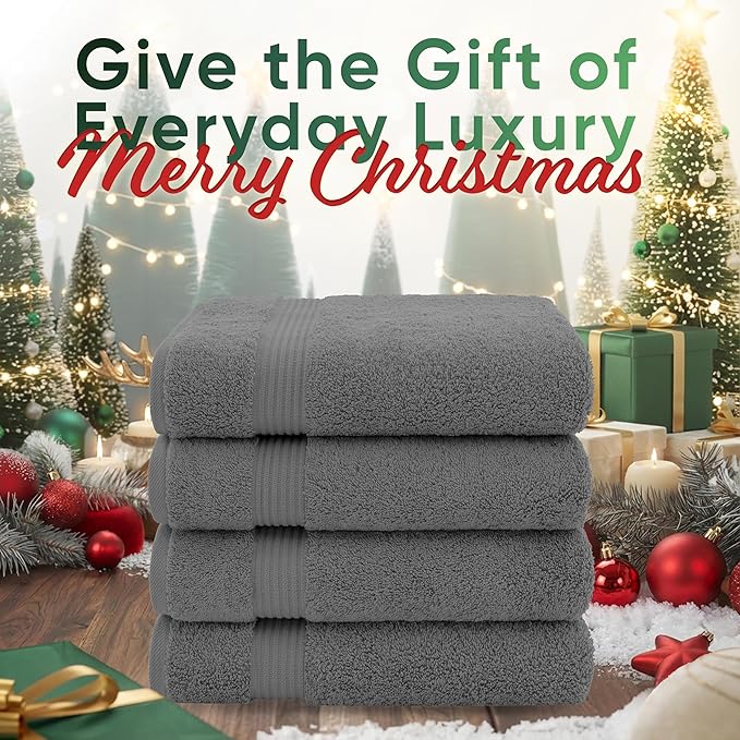 American Veteran Towel, 100% Cotton Turkish Bath Towels for Bathroom 4 Pack, 27x54 Extra Large Premium Soft Drying Bathroom Towels, Dark Gray